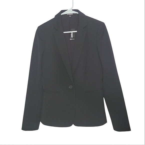 NWT Express Black Notched Collar Single Button Blazer Jacket Classic Chic 2 - Picture 4 of 12